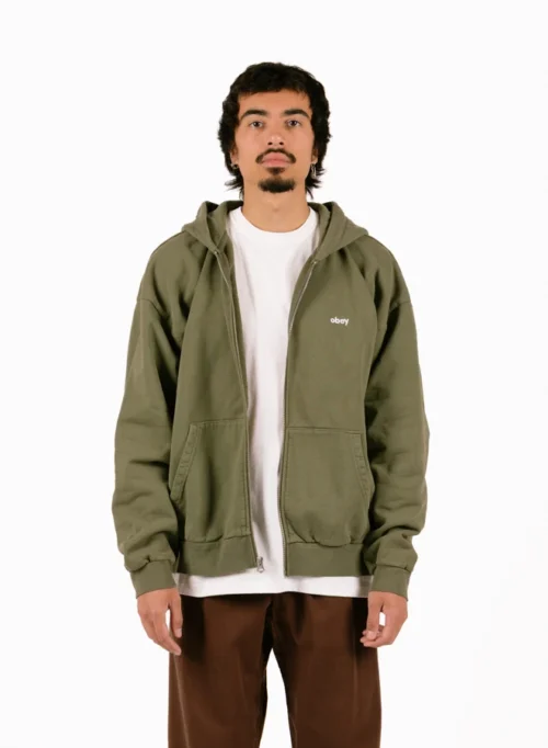 OBEY Lowercase Pigment Zip Hood Pigment Deep Lichen Green