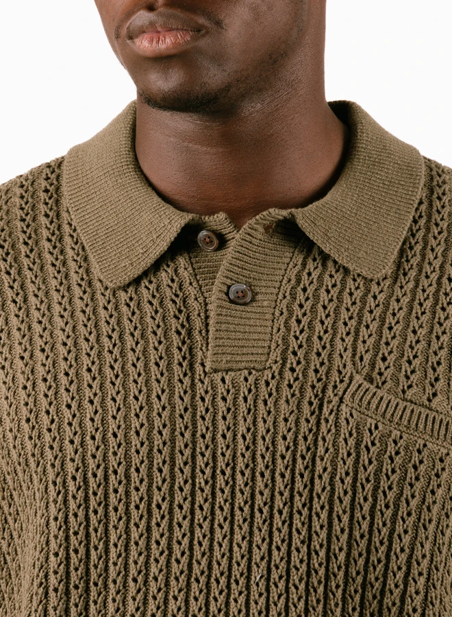 OBEY Duane Polo Sweater Tea Leaf 4 OBEY Duane Polo Sweater Tea Leaf - Image 4