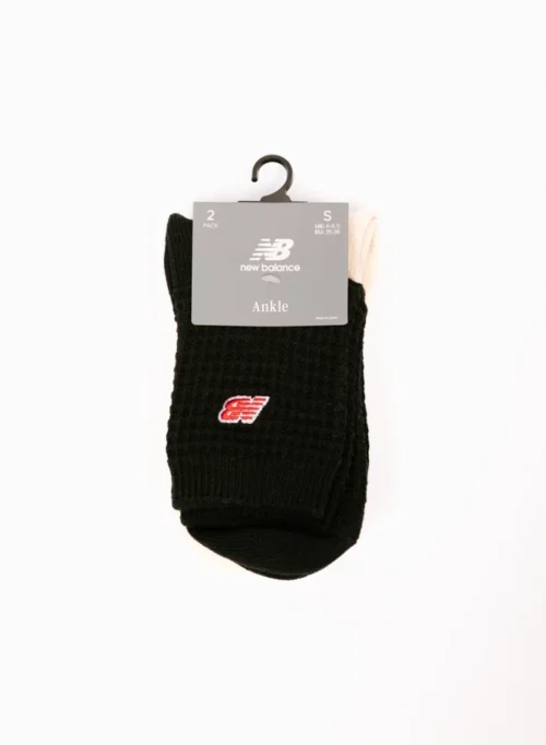 Waffle Knit Ankle Socks 2 Pack Black Beige